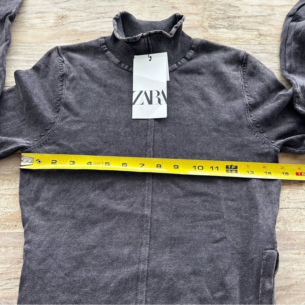 Zara Mock Neck Top Long Sleeve Hook Eye Closure SZ S Acid Wash Black Grunge NWT - Picture 7 of 9
